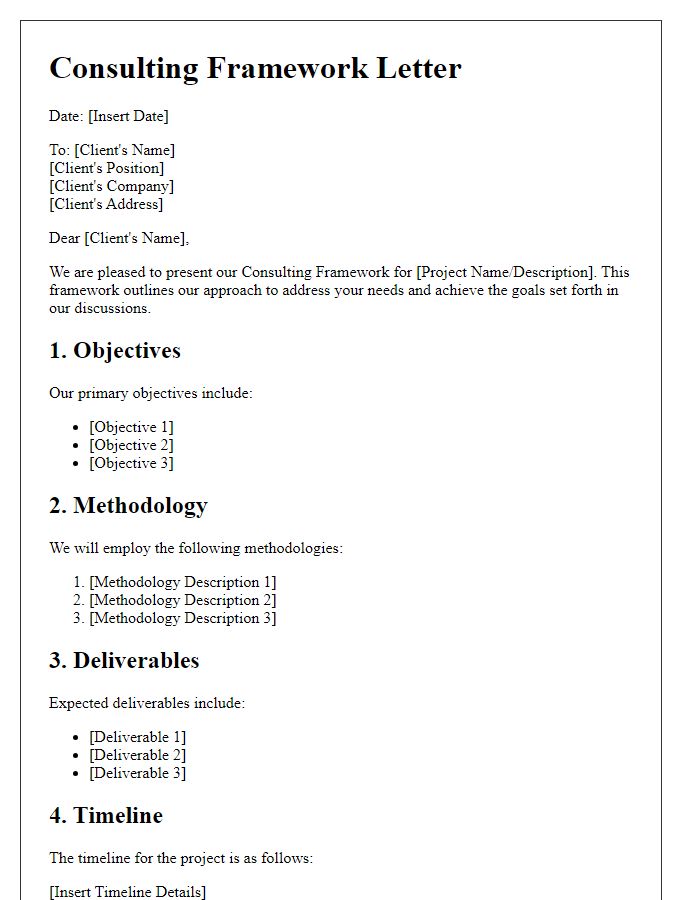 Letter template of consulting framework detailing.