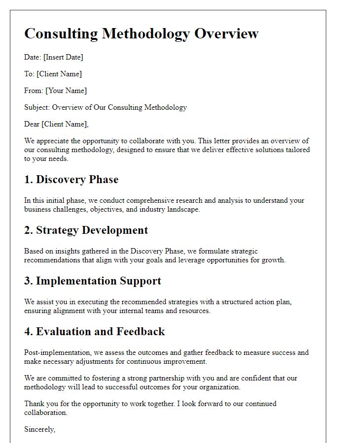 Letter template of consulting methodology overview.