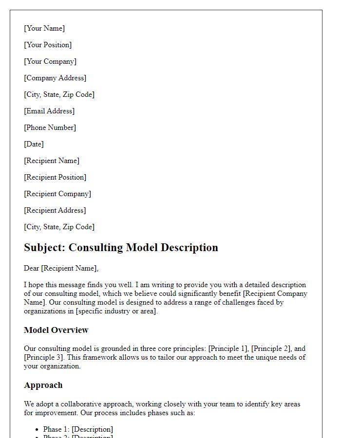 Letter template of consulting model description.