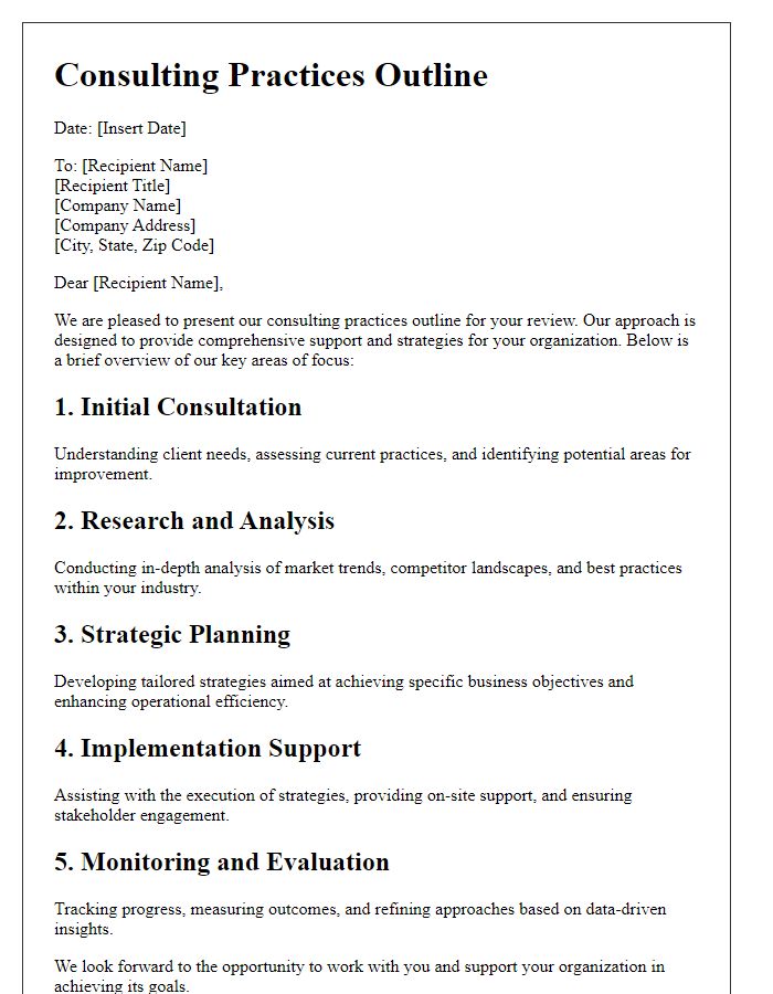 Letter template of consulting practices outline.