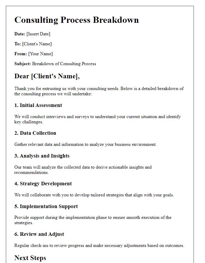 Letter template of consulting process breakdown.