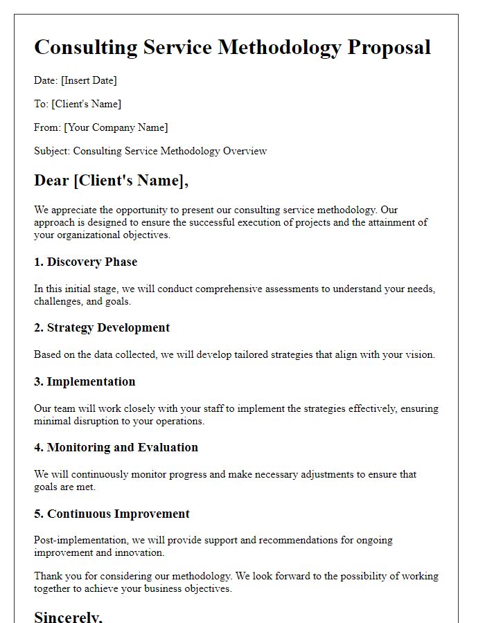 Letter template of consulting service methodology.