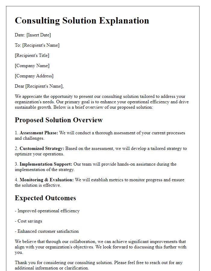 Letter template of consulting solution explanation.