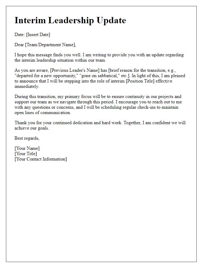 Letter template of interim leadership update