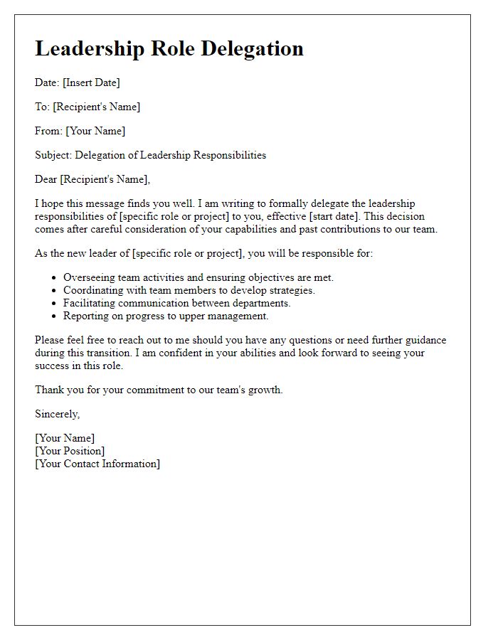 Letter template of leadership role delegation