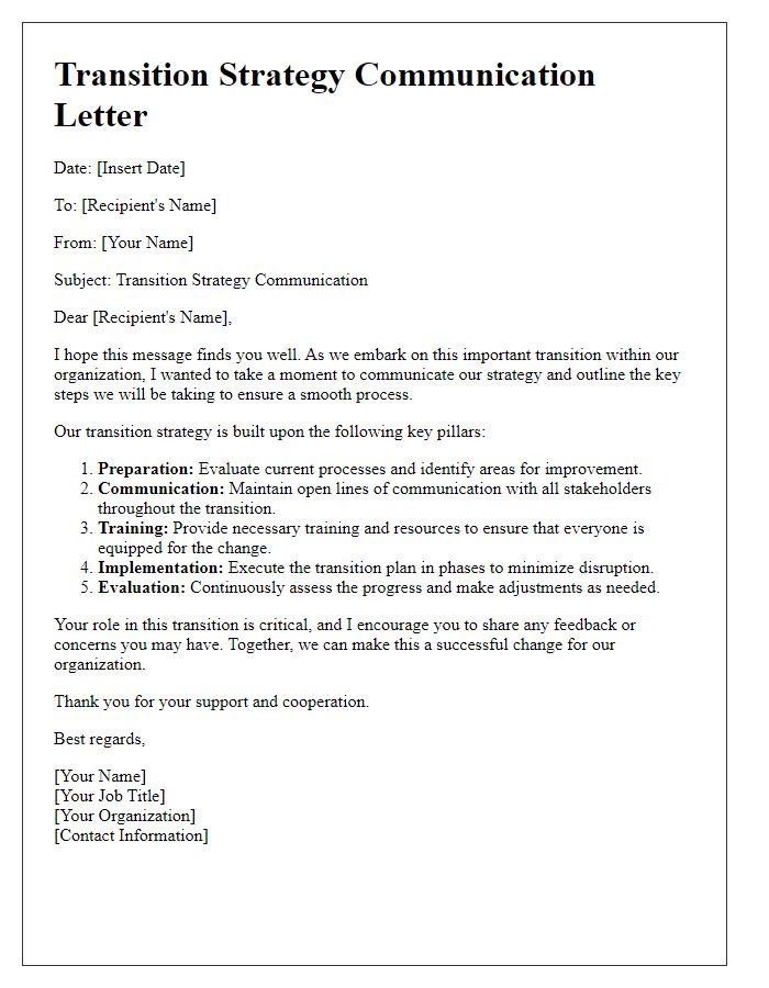 Letter template of transition strategy communication