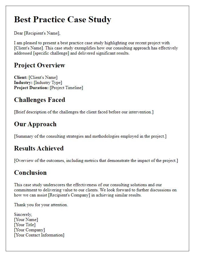 Letter template of best practice case studies in consulting.