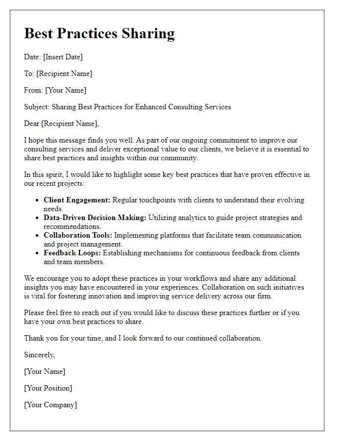 Letter template of best practices sharing for consulting firms.