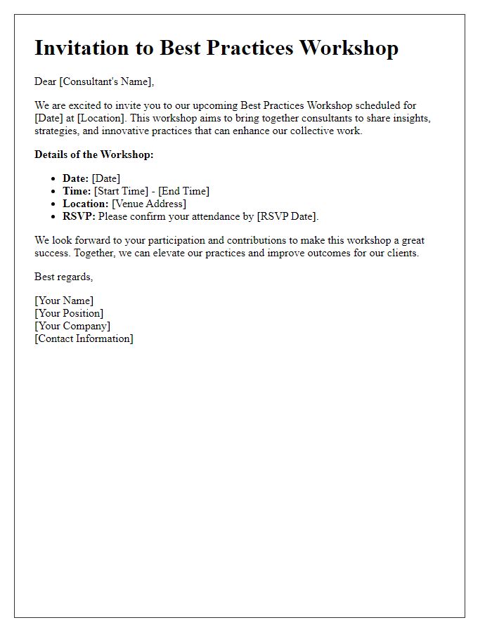 Letter template of best practices workshop invitation for consultants.