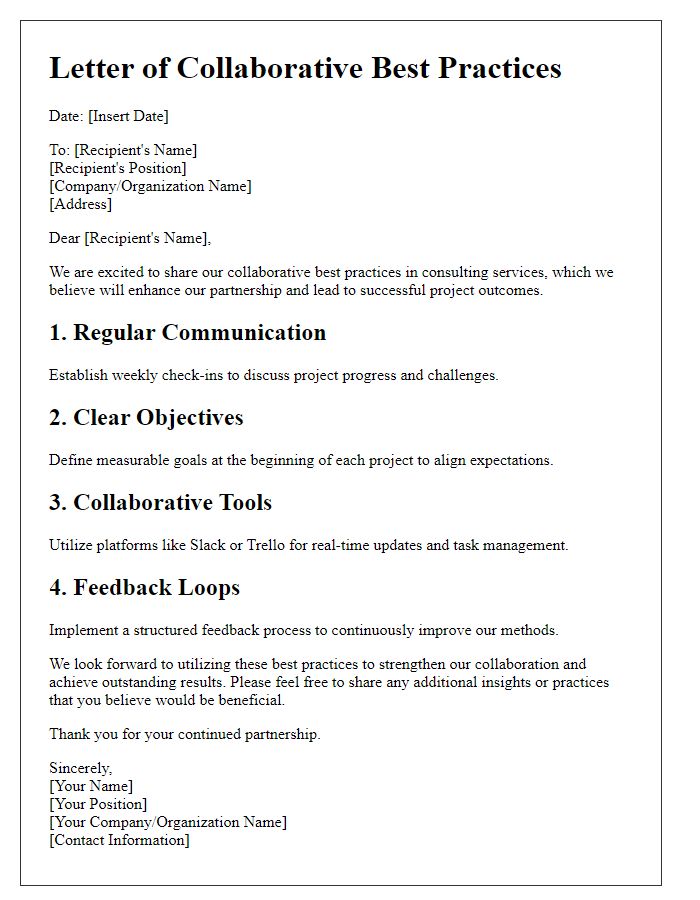 Letter template of collaborative best practices in consulting services.