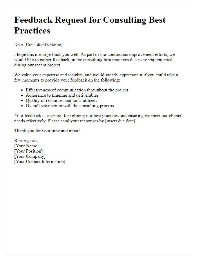 Letter template of consulting best practices feedback request.