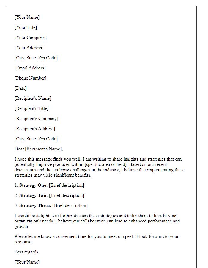 Letter template of consulting strategy sharing for improved practices.