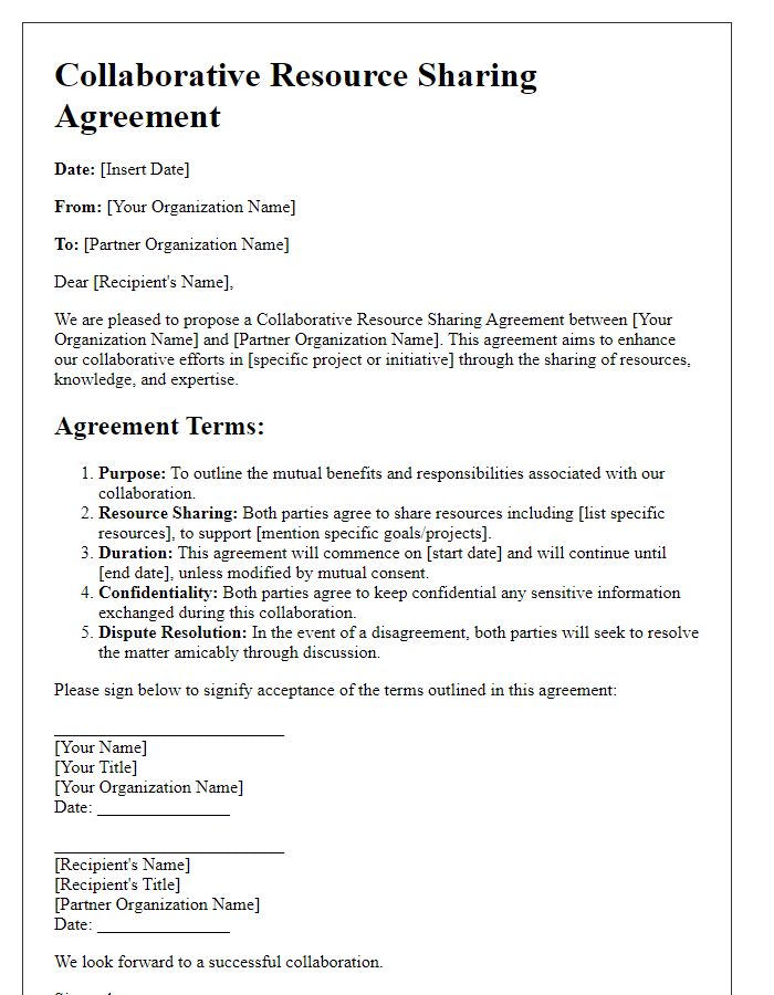 Letter template of collaborative resource sharing agreement