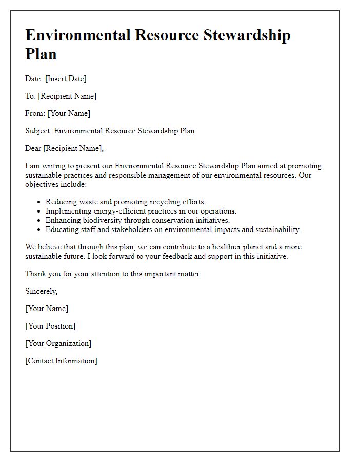 Letter template of environmental resource stewardship plan