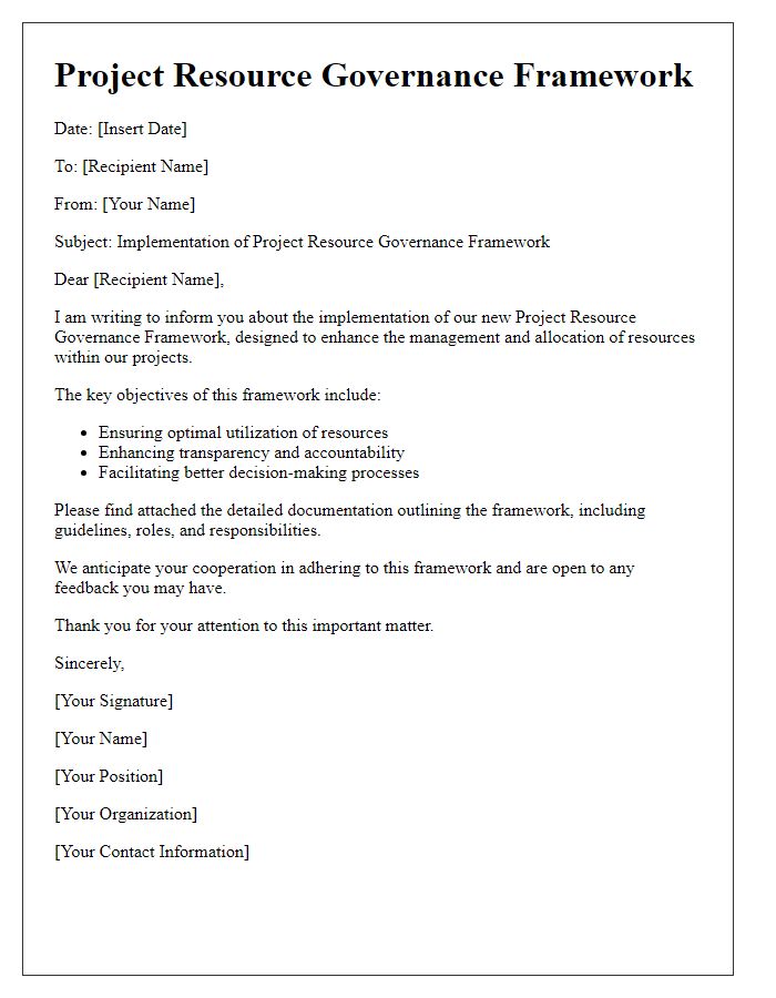 Letter template of project resource governance framework