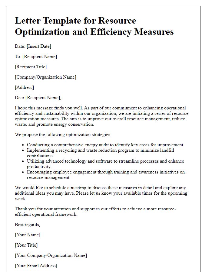 Letter template of resource optimization and efficiency measures