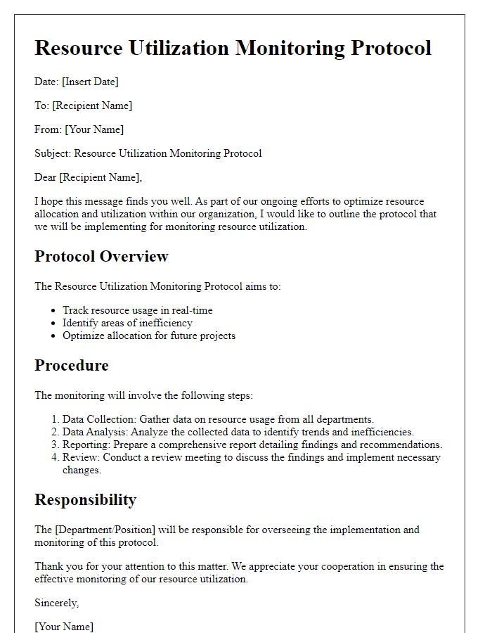 Letter template of resource utilization monitoring protocol