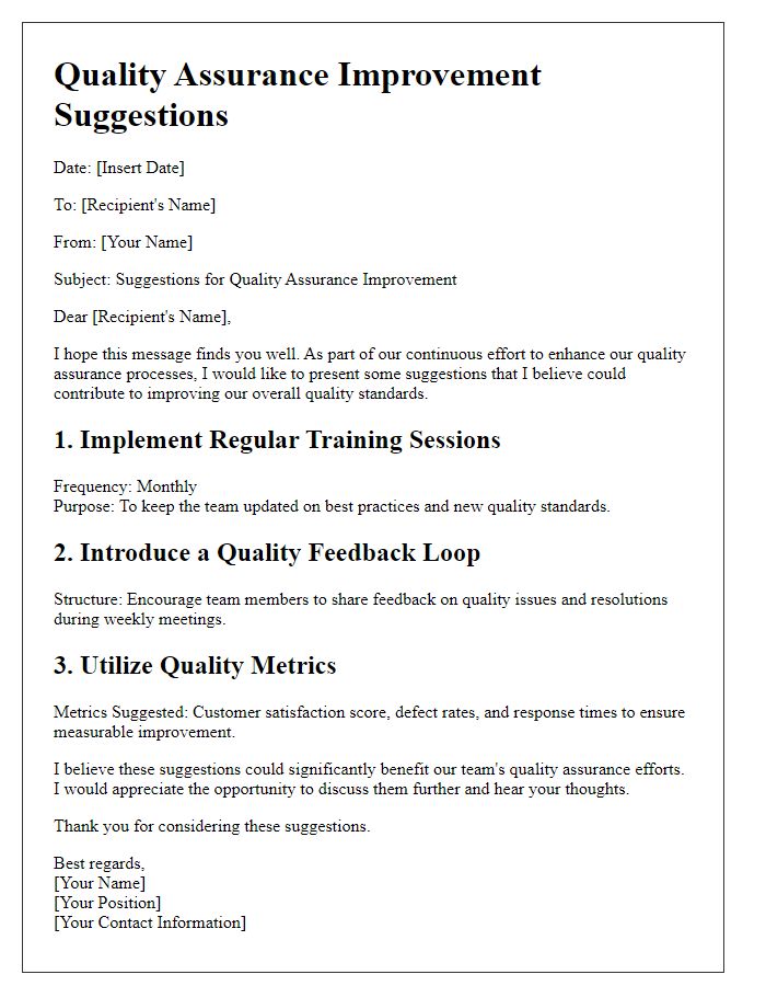 Letter template of quality assurance improvement suggestions