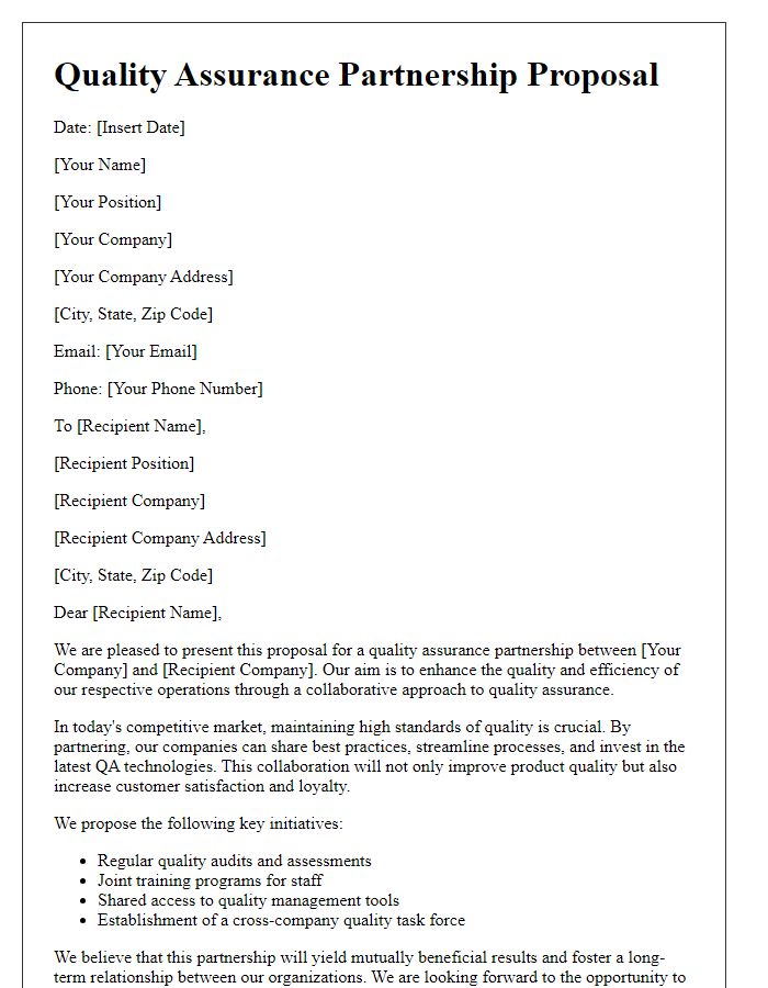 Letter template of quality assurance partnership proposal