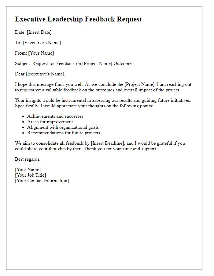 Letter template of executive leadership feedback request on project outcomes