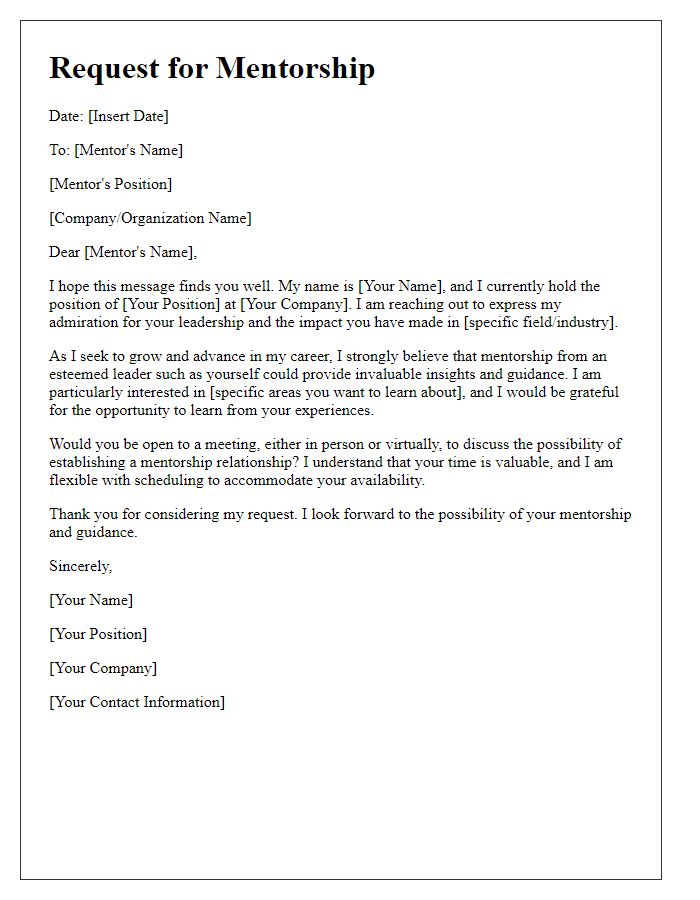 Letter template of executive leadership request for mentorship