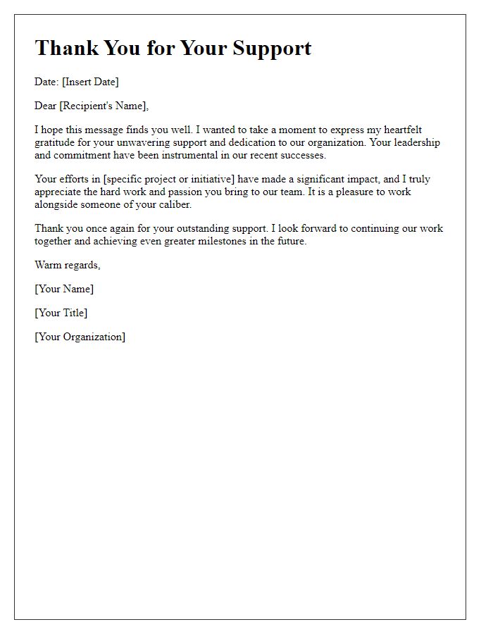 Letter template of executive leadership thank you for support