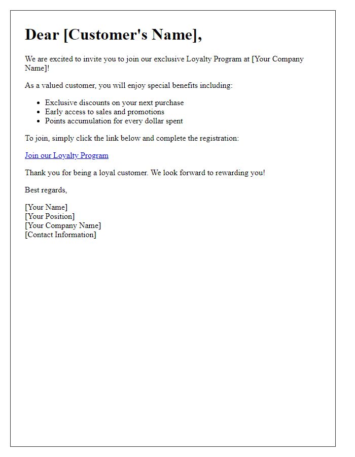 Letter template of invitations to loyalty programs