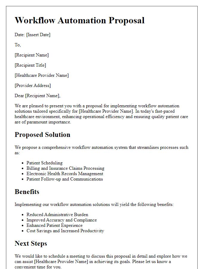 Letter template of workflow automation proposal for healthcare providers.