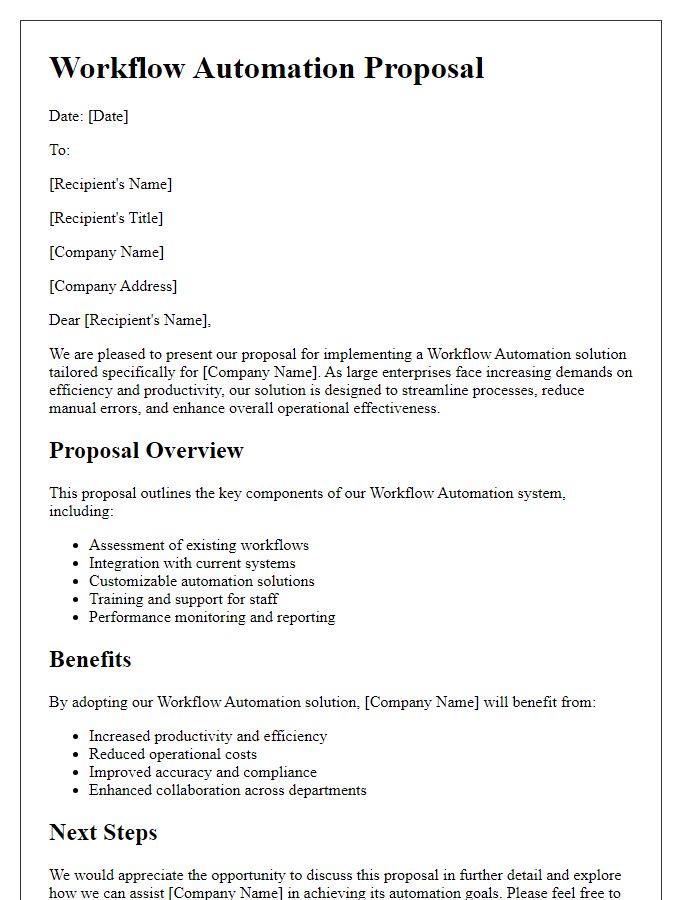 Letter template of workflow automation proposal for large enterprises.