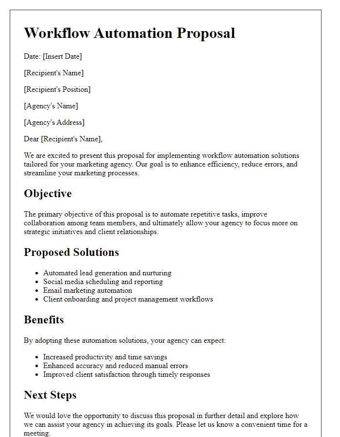 Letter template of workflow automation proposal for marketing agencies.