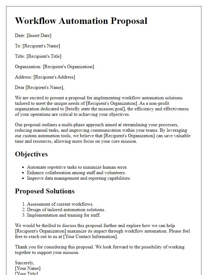 Letter template of workflow automation proposal for non-profit organizations.