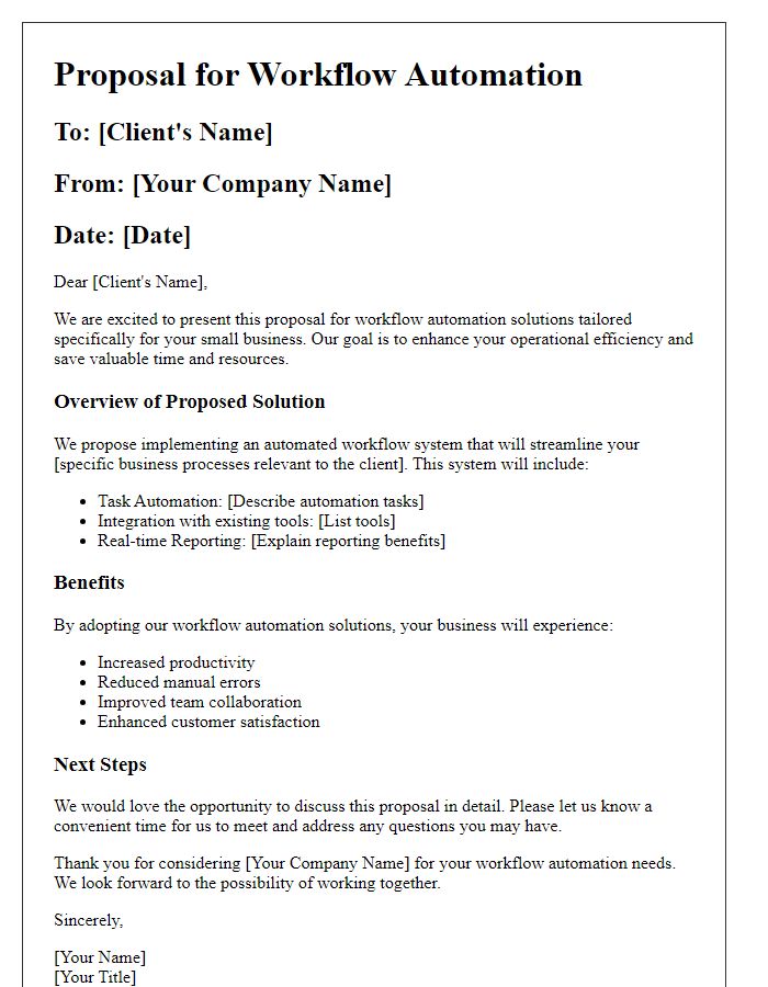 Letter template of workflow automation proposal for small businesses.