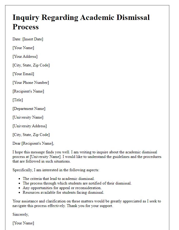 Letter template of inquiry regarding academic dismissal process