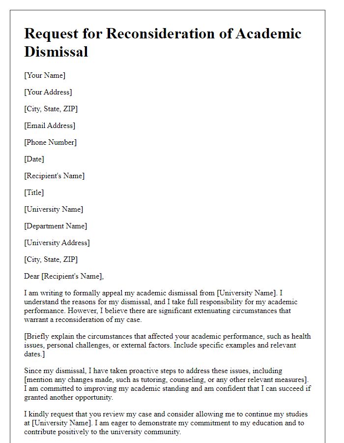 Letter template of justification for overturning academic dismissal