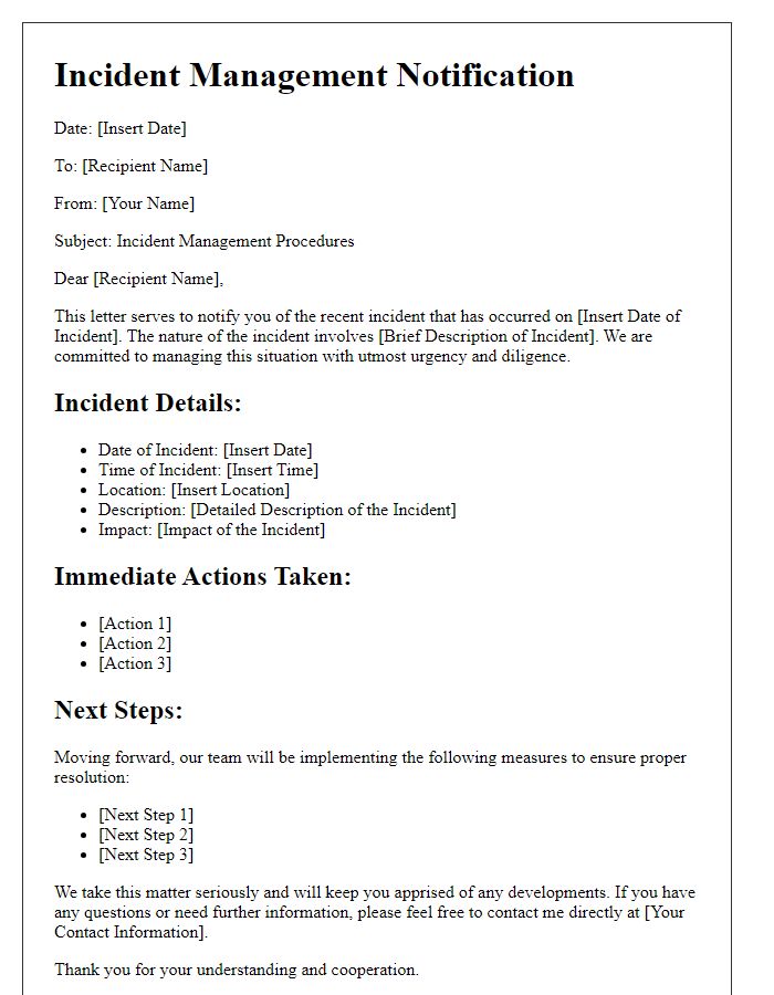 Letter template of Incident Management Procedures