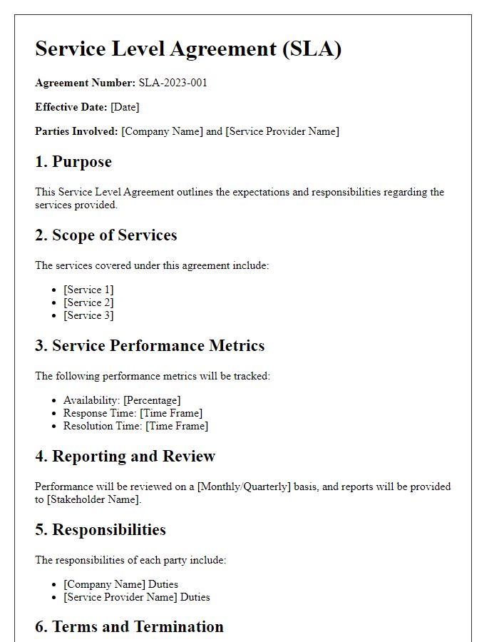 Letter template of Service Level Agreement Outline