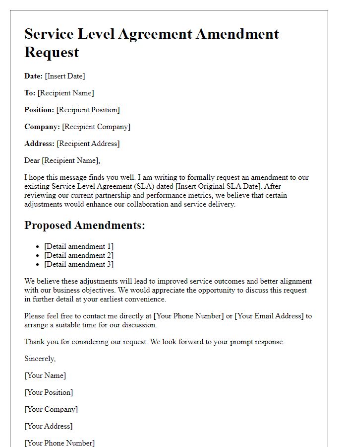 Letter template of SLA Amendment Request