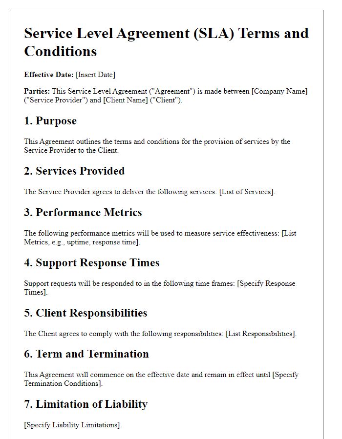 Letter template of SLA Terms and Conditions