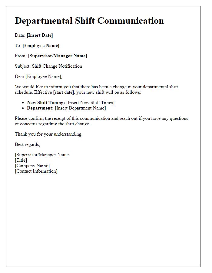 Letter template of departmental shift communication