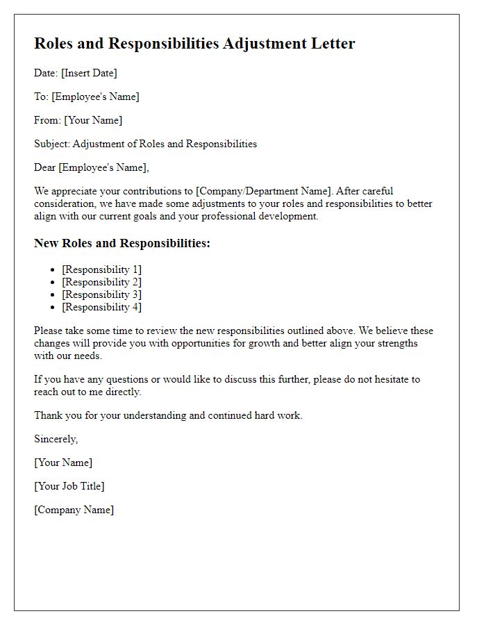 Letter template of roles and responsibilities adjustment