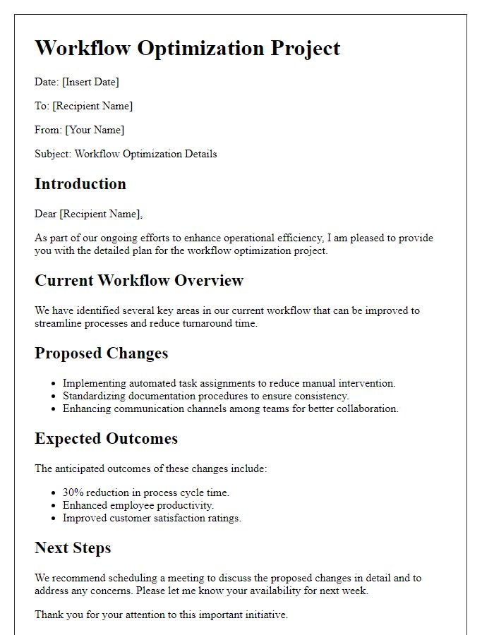 Letter template of workflow optimization details