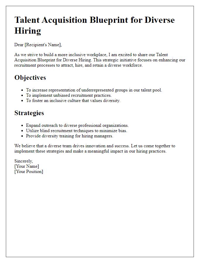 Letter template of talent acquisition blueprint for diverse hiring