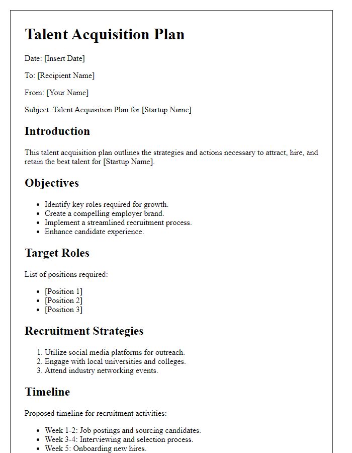 Letter template of talent acquisition plan for startups