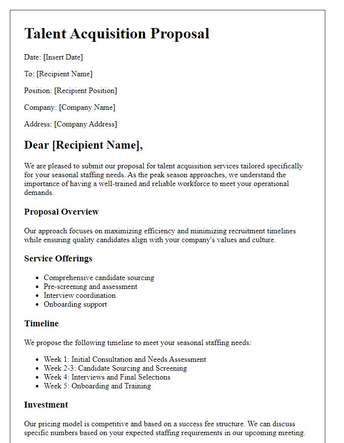 Letter template of talent acquisition proposal for seasonal staffing