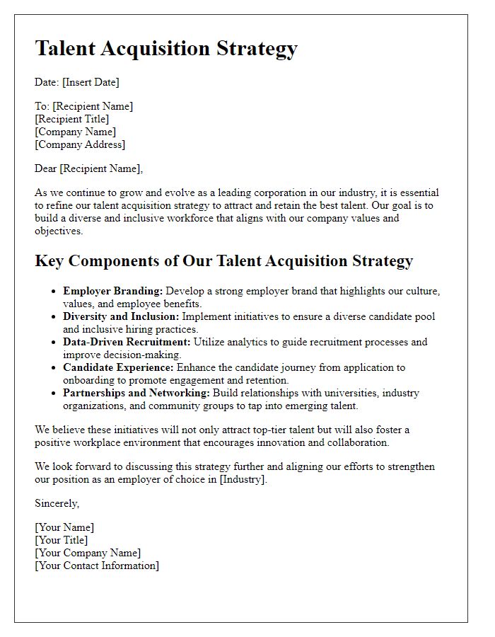 Letter template of talent acquisition strategy for large corporations