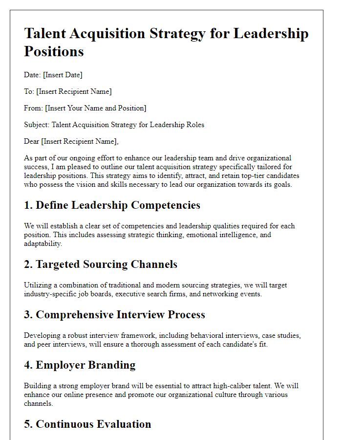 Letter template of talent acquisition strategy for leadership positions