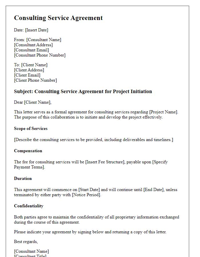 Letter template of consulting service agreement for project initiation