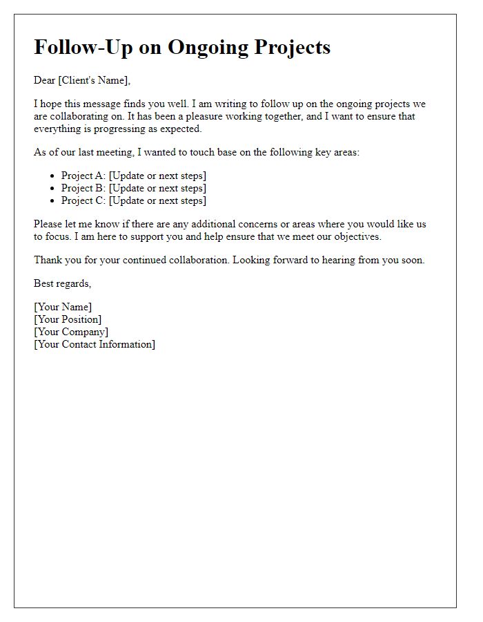 Letter template of consulting service follow-up for ongoing projects