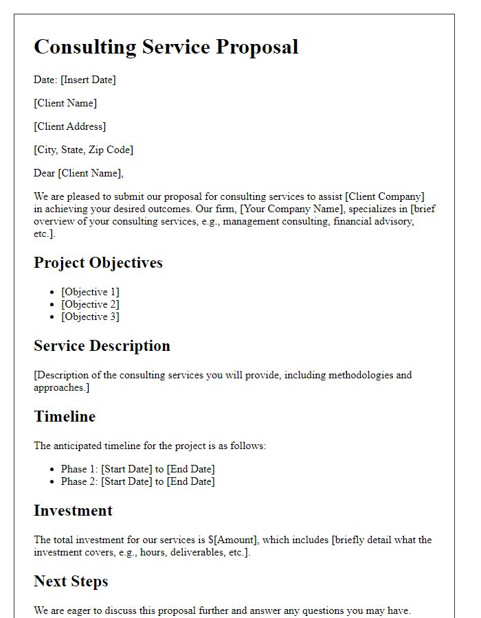 Letter template of consulting service proposal for client engagement