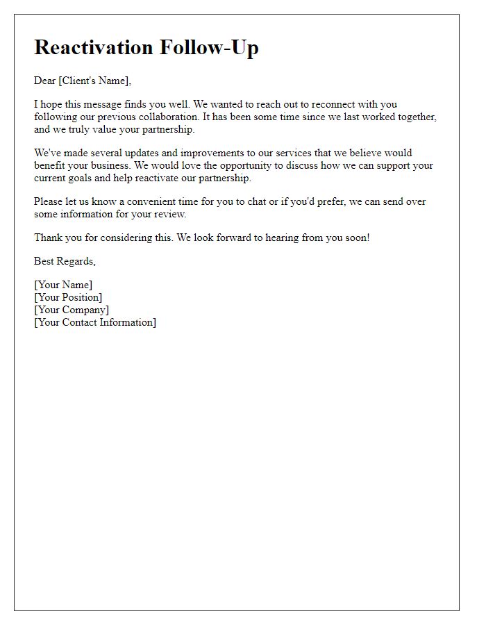 Letter template of client follow-up for reactivation